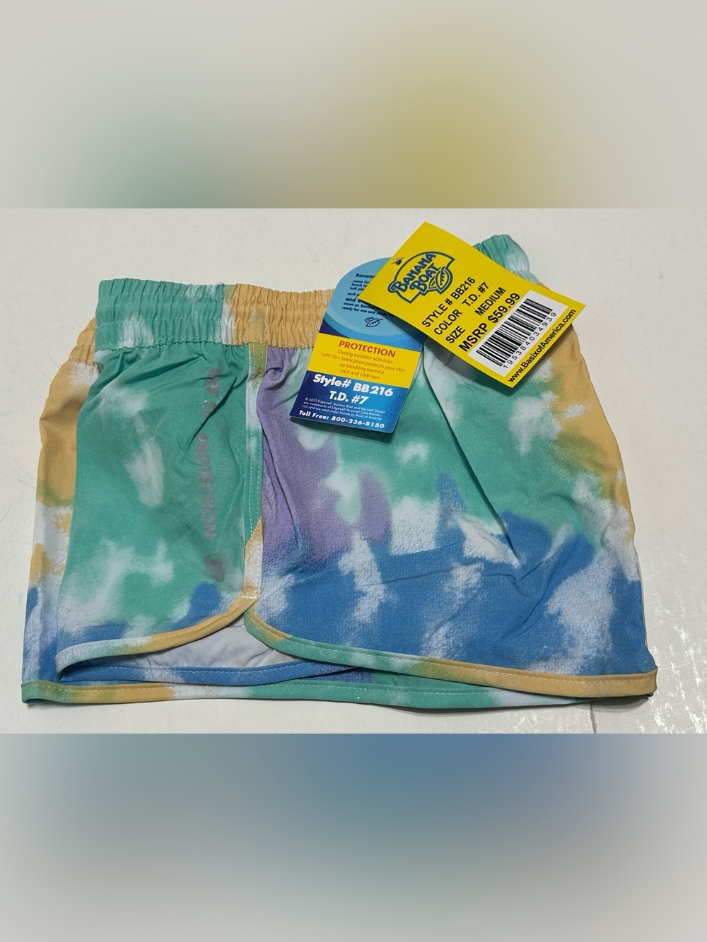 Banana Boat Tie-Dye Athletic Shorts in Aqua, Purple & Yellow Blue size M